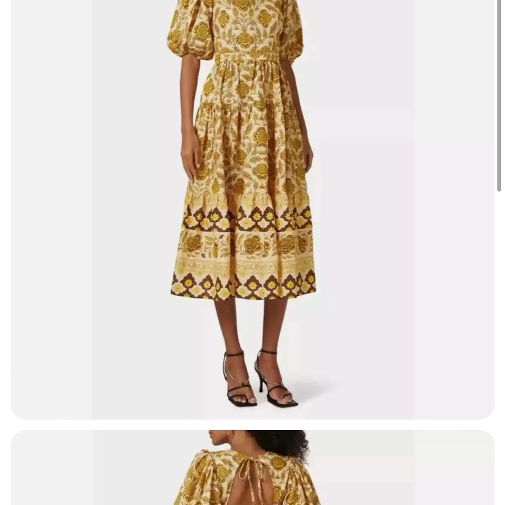 RHODE Yellow Brown Square Neck Puff Sleeve Sundress